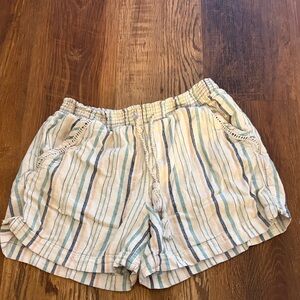 Womens Striped Linen-Blend Shorts - Blue & White